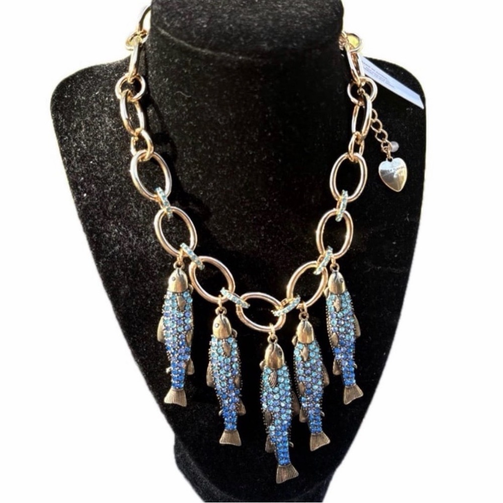 NWT โ๏ธ๐โ๏ธ Betsey Johnson Mermaid Jewels Blue Rhinestone Sardine Fish Necklace - Picture 15 of 16